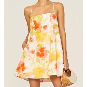 KIVARI Genevieve yellow floral mini Dress with pockets Size 8